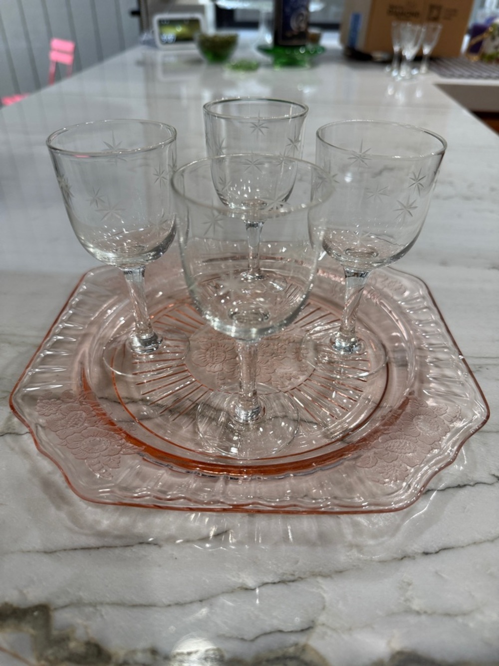 Set of 4 Sasaki Cordial Crystal Glasses - Plate Not Included